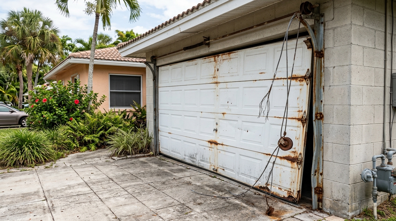 Broken Rusted Garage Door Before Replacement